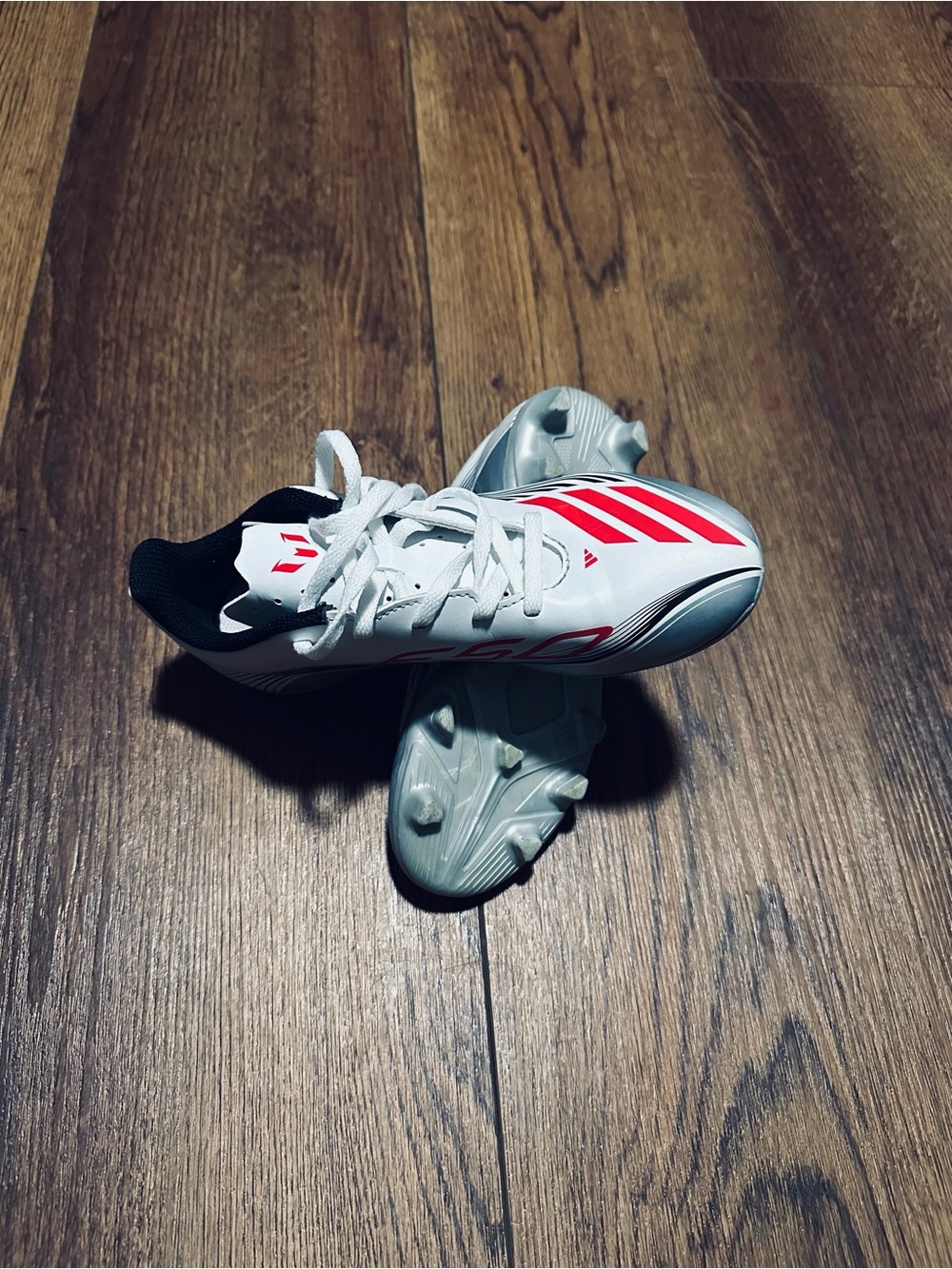 adidas White Red and Black Kids Soccer Cleats